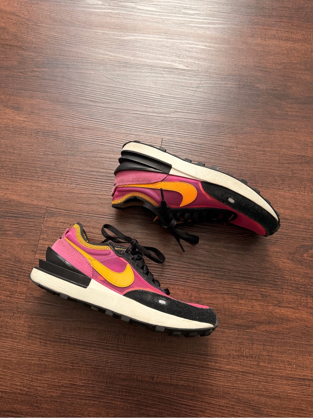 Nike Women's Pink with Yellow Swoosh Retro Runner